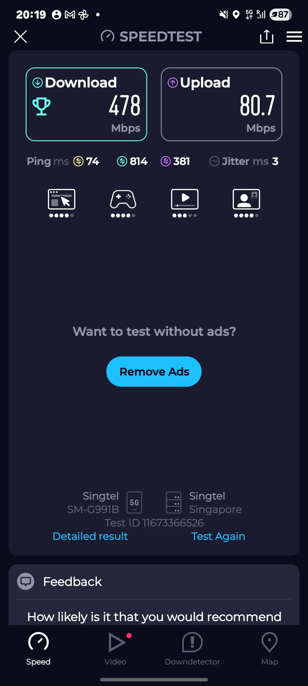 Speedtest screenshot Bangkok Chinatown