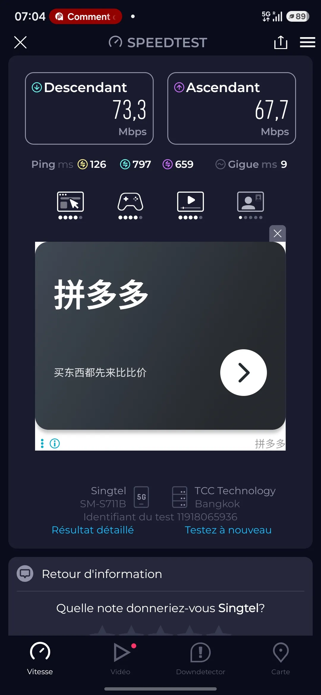 Speedtest screenshot Bangkok Lumpini