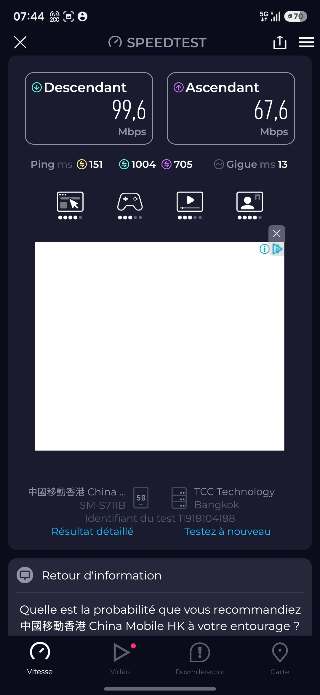 Speedtest screenshot Bangkok Lumpini