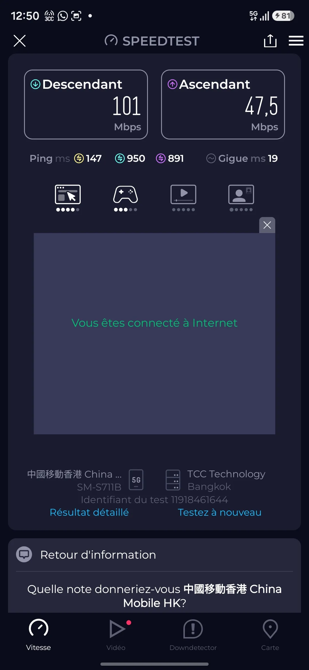 Speedtest screenshot Bangkok Sukhumvit