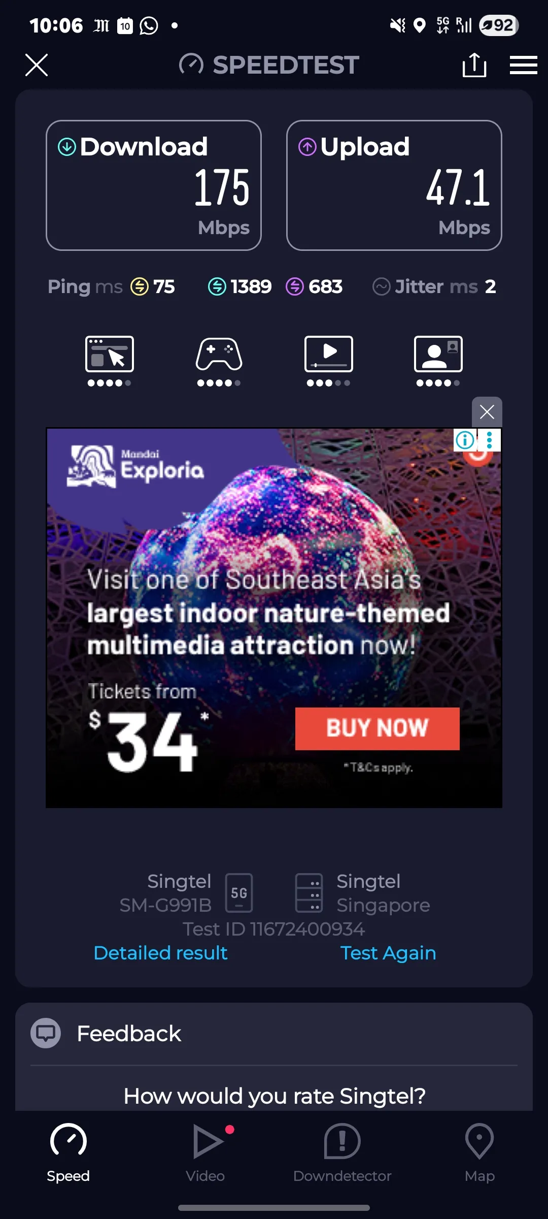 Speedtest screenshot Bangkok Wat Mongkon
