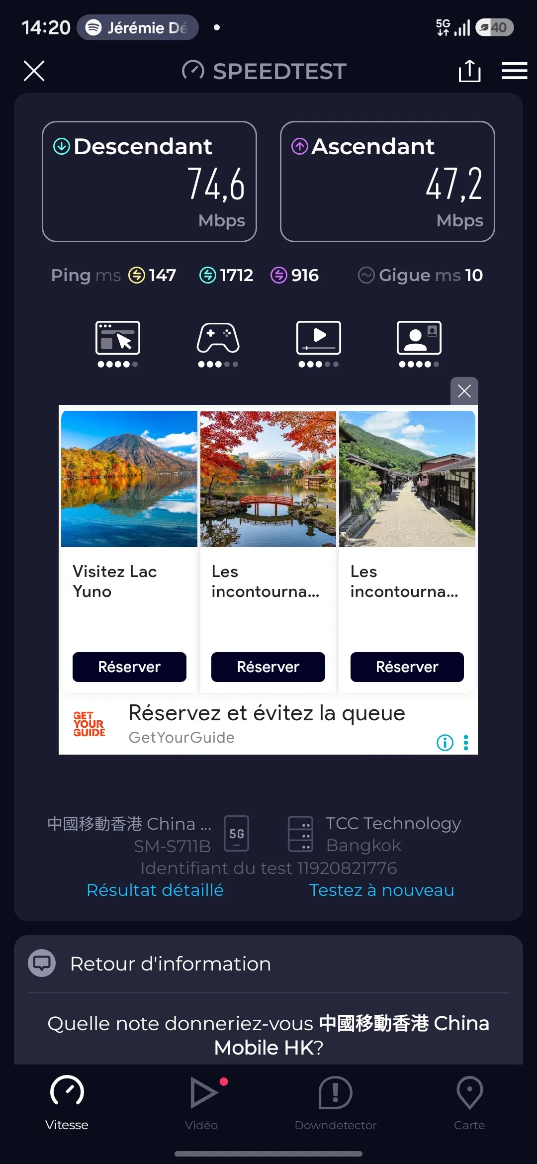 Speedtest screenshot Boat Phang Nga Bay