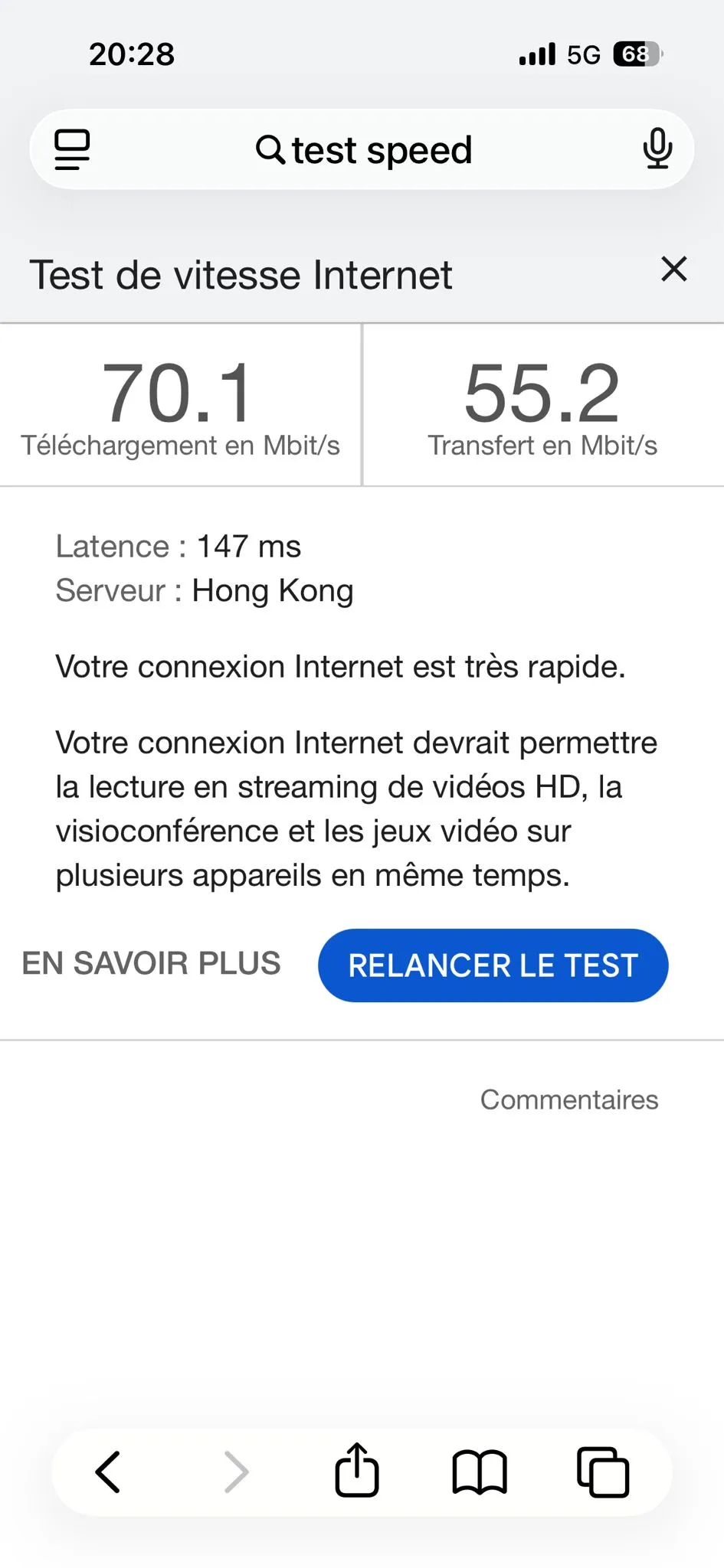 Speedtest screenshot Seoul Incheon Chinatown